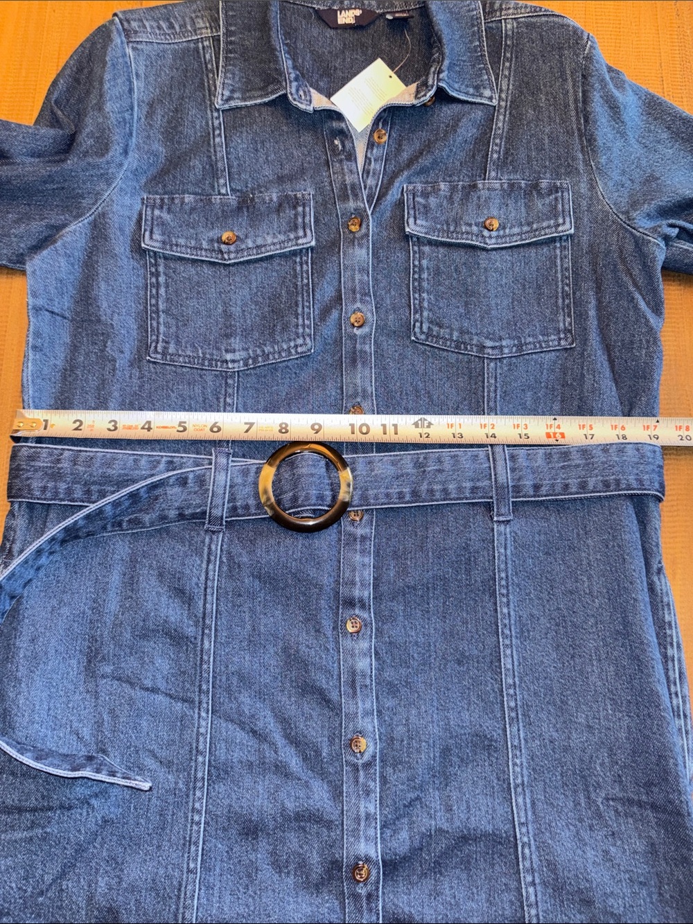 Lands’ End medium Classic Dark Blue Denim Shirt Dress with pockets & Belt nwt! - Picture 6 of 9